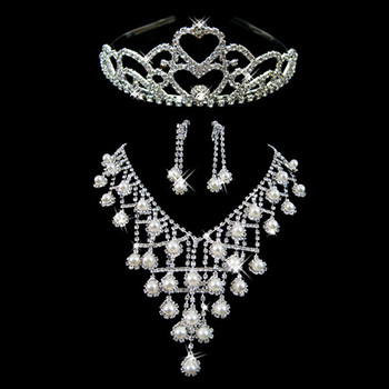 Inexpensive Beautiful Crystal Earring Necklace Tiara Set Wedding Bridal Jewelry Collection