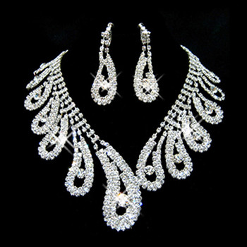 Pretty Crystal Earring Necklace Set Wedding Bridal Jewelry Collection