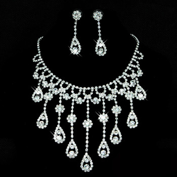 Pretty Crystal Earring Necklace Set Wedding Bridal Jewelry Collection