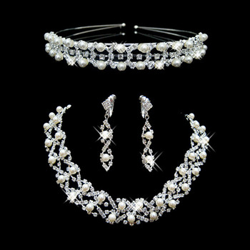 Beautiful Crystal Earring Necklace Tiara Set Wedding Bridal Jewelry Collection