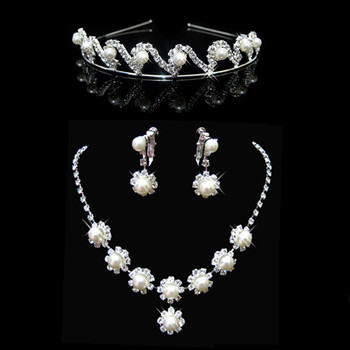 Crystal and Pearl Earring Necklace Tiara Set Wedding Bridal Jewelry Collection