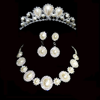Beautiful Crystal Earring Necklace Tiara Set Wedding Bridal Jewelry Collection