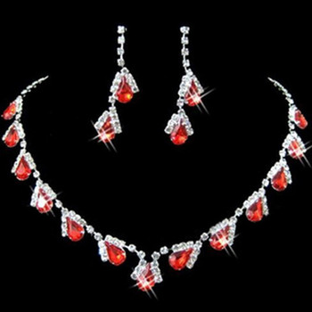 Pretty Red Crystal Earring Necklace Tiara Set Wedding Bridal Jewelry Collection