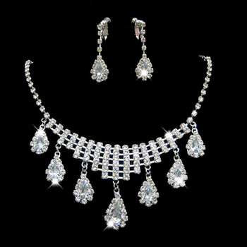 Pretty Crystal Earring Necklace Set Wedding Bridal Jewelry Collection