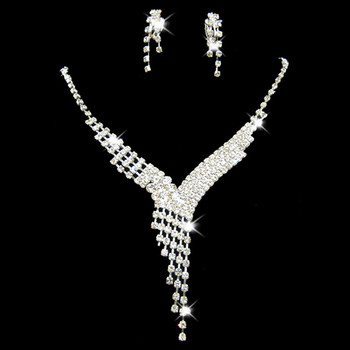 Cheap Crystal Earring Necklace Set Wedding Bridal Jewelry Collection