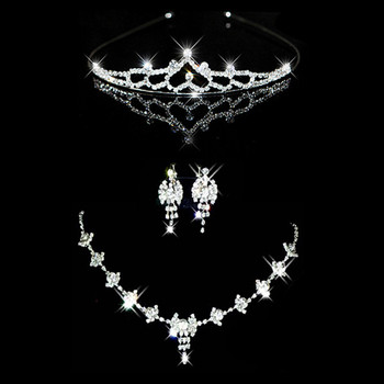 Inexpensive Crystal Earring Necklace Tiara Set Wedding Bridal Jewelry Collection