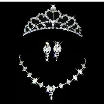 Inexpensive Crystal Earring Necklace Tiara Set Wedding Bridal Jewelry Collection