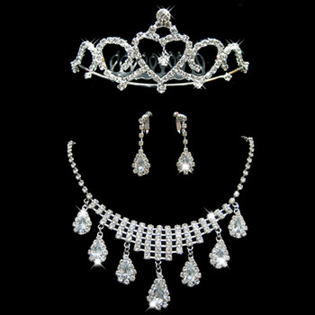 Beautiful Crystal Earring Necklace Tiara Set Wedding Bridal Jewelry Collection