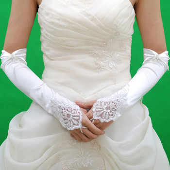 Inexpensive Beautiful Elastic Satin 3/4 Length Wedding Gloves with Embroidery and Beading