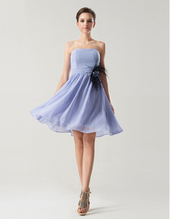 Simple A-Line Strapless Knee Length Chiffon Bridesmaid Dress for Summer Wedding