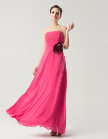 Affordable Empire Strapless Sleeveless Full Length Chiffon Bridesmaid Dress with Feather