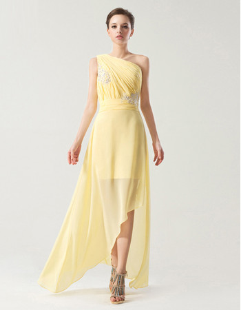 Romantic One Shoulder High Low Chiffon Prom Party Dress for Women