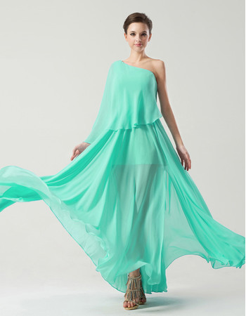 Designer Modern One Shoulder Long Chiffon Prom Party Dress for Women