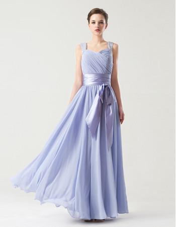 Inexpensive A-Line Sweetheart Long Chiffon Bridesmaid Dress with Sash