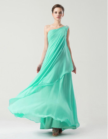 Custom Elegant One Shoulder Floor Length Chiffon Prom Party Dress