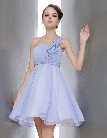 Simple Princess One Shoulder Mini Chiffon Bridesmaid Dress for Summer Wedding
