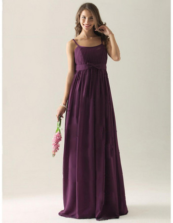 Cheap A-Line Spaghetti Straps Long Purple Chiffon Bridesmaid Dress