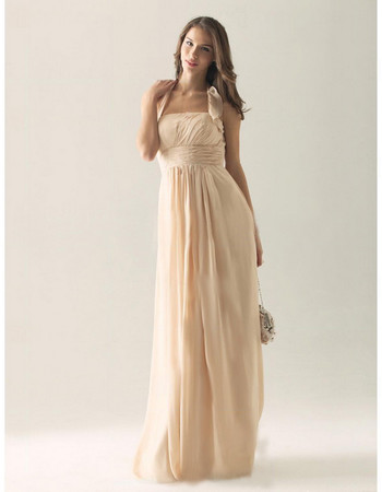 Elegant Column Halter Floor Length Chiffon Bridesmaid Dress