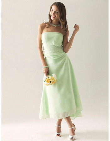Romantic A-Line Strapless Tea Length Chiffon Bridesmaid Dress