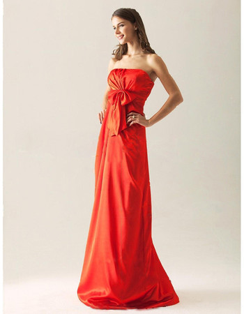 Modest A-Line Strapless Floor Length Taffeta Bridesmaid Dress