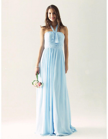 Modern A-Line Halter Floor Length Chiffon Bridesmaid Dress