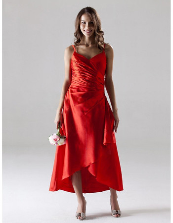 Classic A-Line Spaghetti Straps Asymmetric Satin Bridesmaid Dress