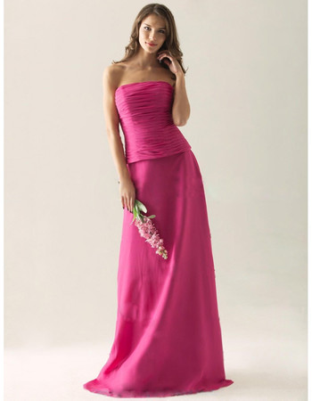 Modest A-Line Strapless Floor Length Satin Bridesmaid Dress