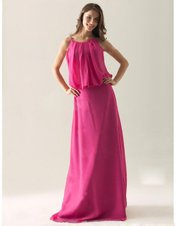 Modern Column Spaghetti Straps Floor Length Chiffon Bridesmaid Dress