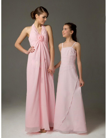 Sheath Halter Floor Length Chiffon Bridesmaid Dress for Sping Wedding