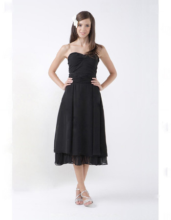 Vintage A-Line Sweetheart Tea Length Chiffon Bridesmaid Dress