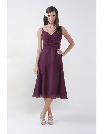 Summer A-Line Sweetheart Tea Length Purple Chiffon Bridesmaid Dress