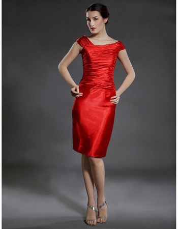 Sheath/ Column Bodycon Knee Length Red Satin Bridesmaid Dress