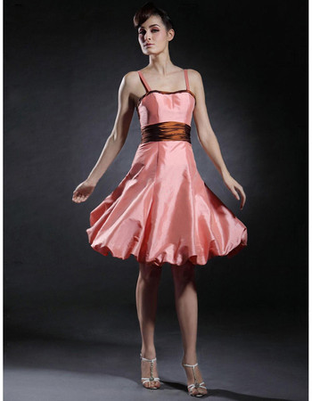 A-Line Spaghetti Straps Knee Length Taffeta Bridesmaid Dress