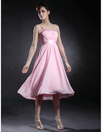 Simple A-Line Spaghetti Straps Short Pink Chiffon Bridesmaid Dress