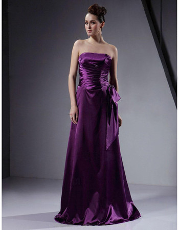 Vintage A-Line Strapless Long Purple Satin Bridesmaid Dress for Women