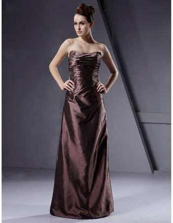 Affordable A-Line Strapless Floor Length Taffeta Bridesmaid Dress