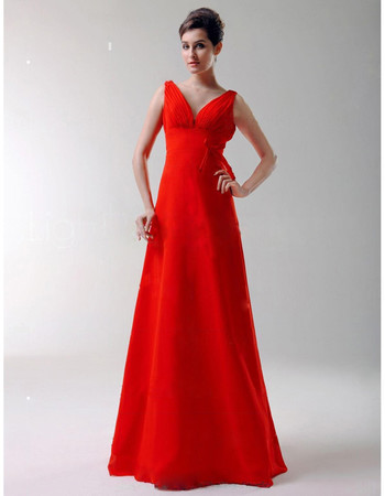 Vintage A-Line V-Neck Floor Length Red Satin Bridesmaid Dress for Women