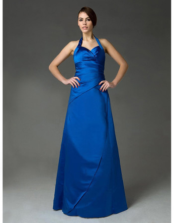 Modern A-Line Halter Floor Length Satin Bridesmaid Dress for Women