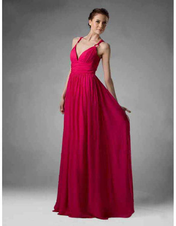 Simple A-Line Straps Floor Length Chiffon Bridesmaid Dress for Women