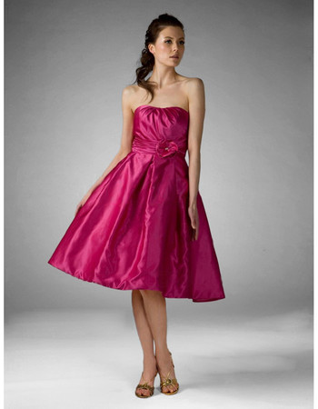 Vintage A-Line Strapless Knee Length Taffeta Bridesmaid Dress