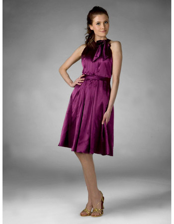 Cheap Designer A-Line Knee Length Purple Satin Bridesmaid Dress