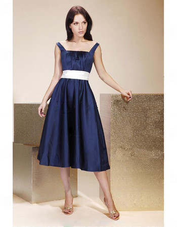 Vintage A-Line Square Knee Length Taffeta Bridesmaid Dress