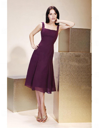 Classic A-Line Square Knee Length Purple Chiffon Bridesmaid Dress