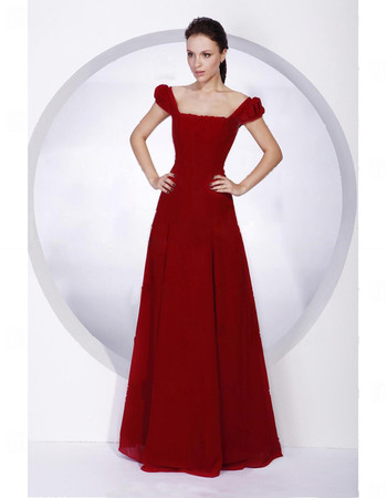 Designer A-Line Square Floor Length Red Chiffon Bridesmaid Dress for Women