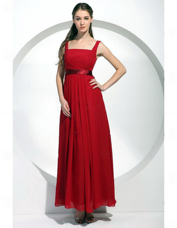 A-Line Square Ankle Length Red Chiffon Bridesmaid Dress for Women