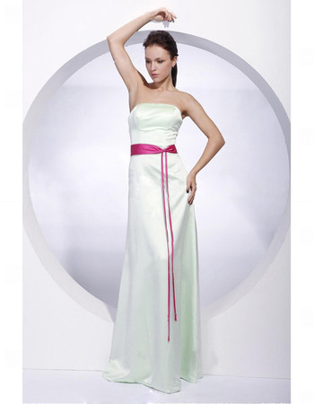 Simple Sheath/ Column Strapless Floor Length Satin Bridesmaid Dress