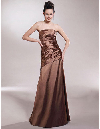 Simple A-Line Strapless Floor Length Satin Bridesmaid Dress