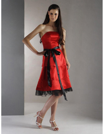 A-Line Strapless Knee Length Satin Bridesmaid Dress Maid of Honour