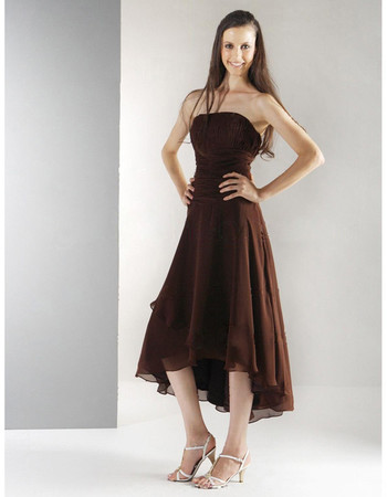 A-Line Strapless Asymmetric Chiffon Bridesmaid Dress for Maid of Honour