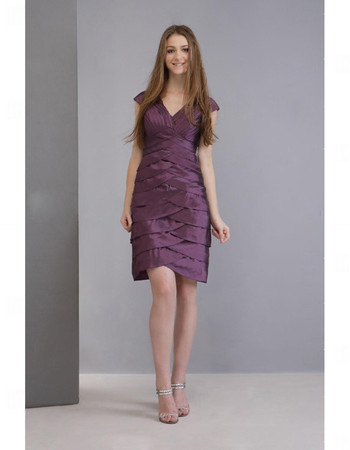 A-Line V-Neck Knee Length Satin Tiered Bridesmaid Dress for Maid of Honour